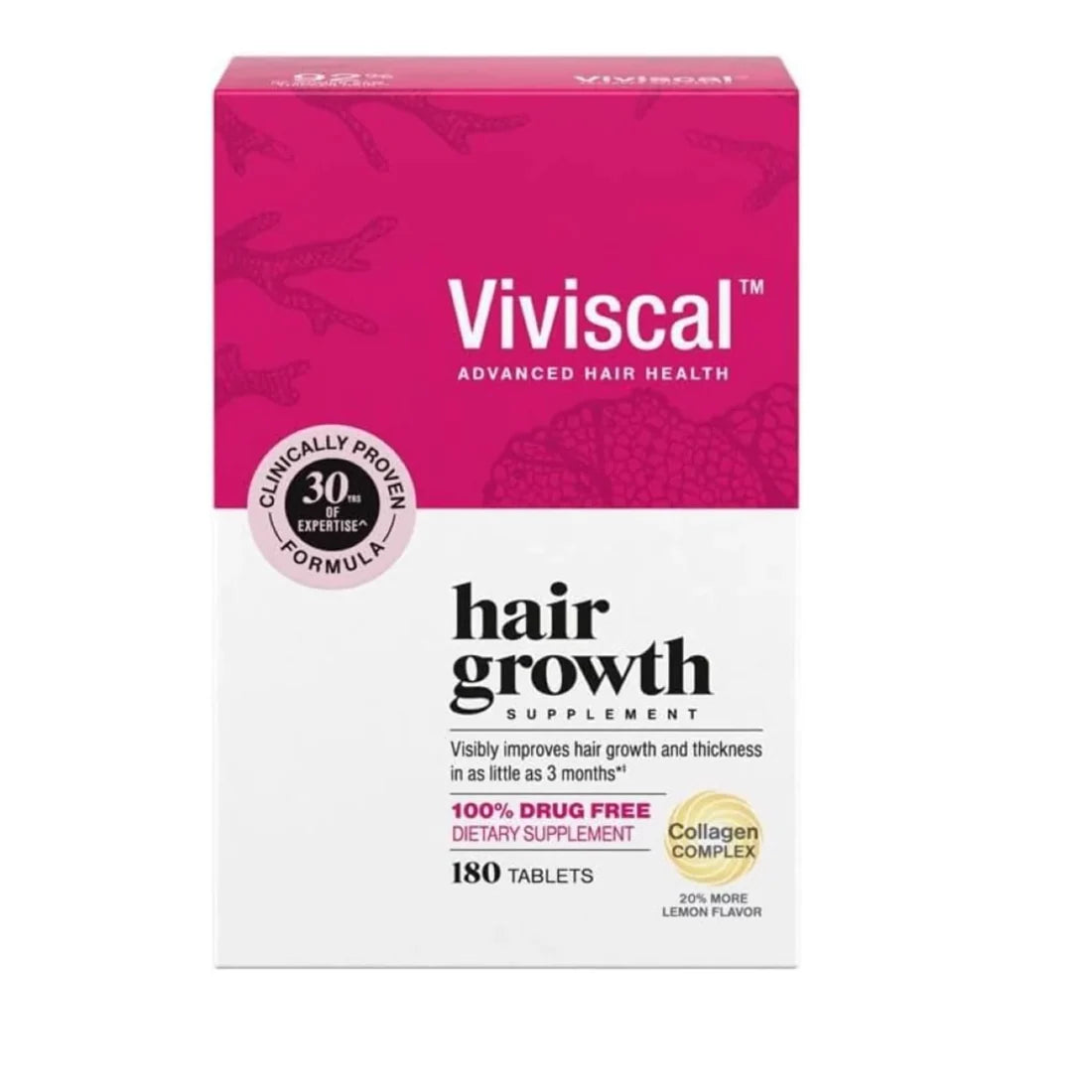 Viviscal Advanced Hair Health hair growth supplement with 180 lemon-flavored tablets