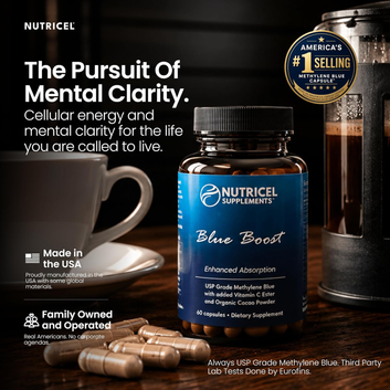 Nutricel Blue Boost – Methylene Blue with Vitamin C Ester and Organic Cacao Pack of 3
